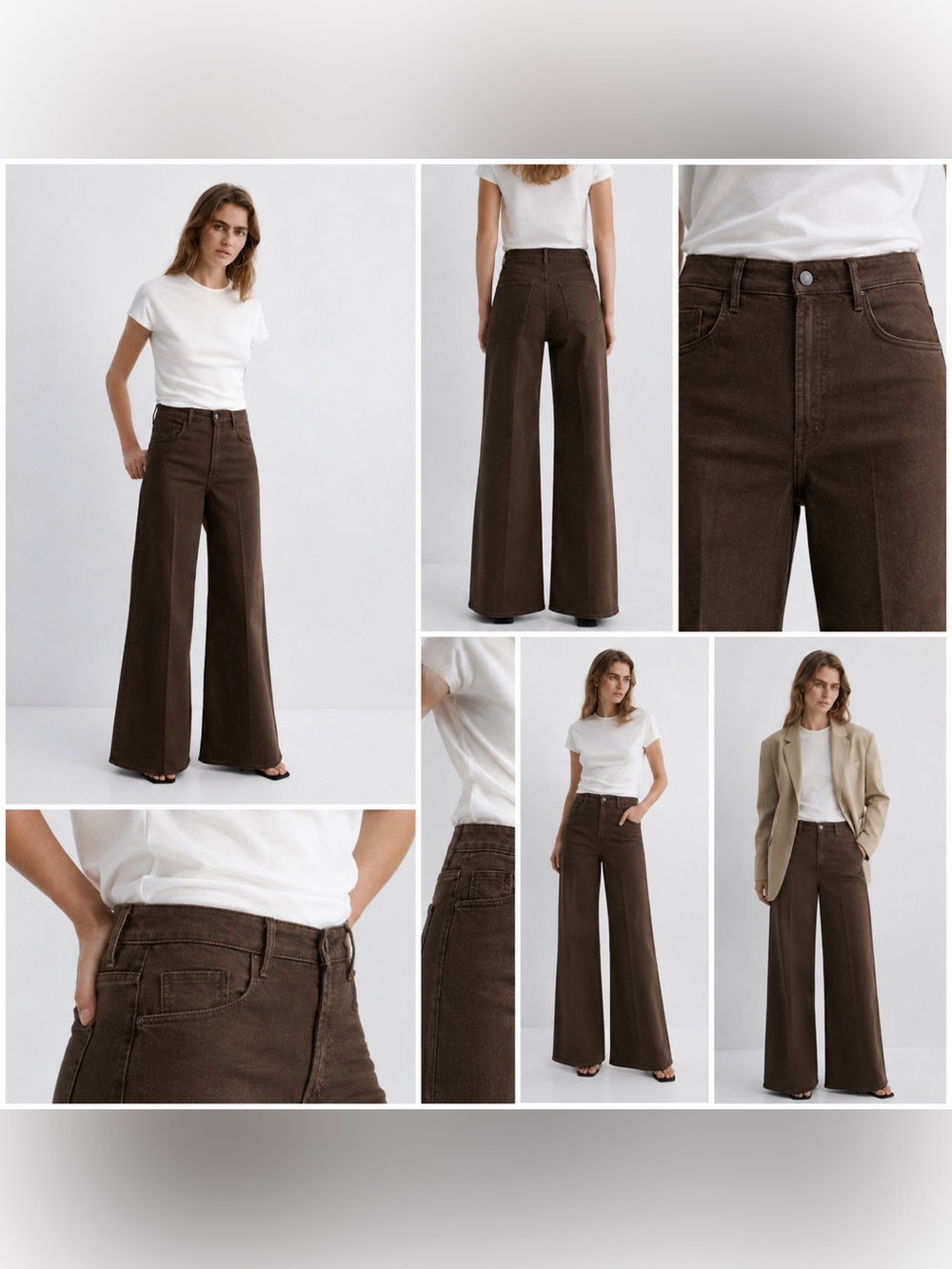 High-Waisted Brown Wide Leg Jeans – Flared Denim Pants. Size 34